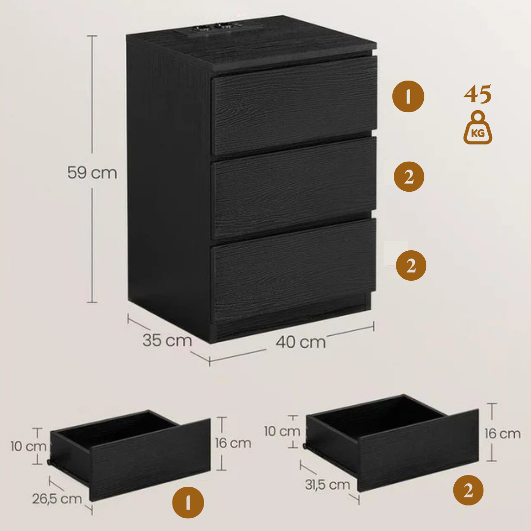 Bijzettafel met drie lades