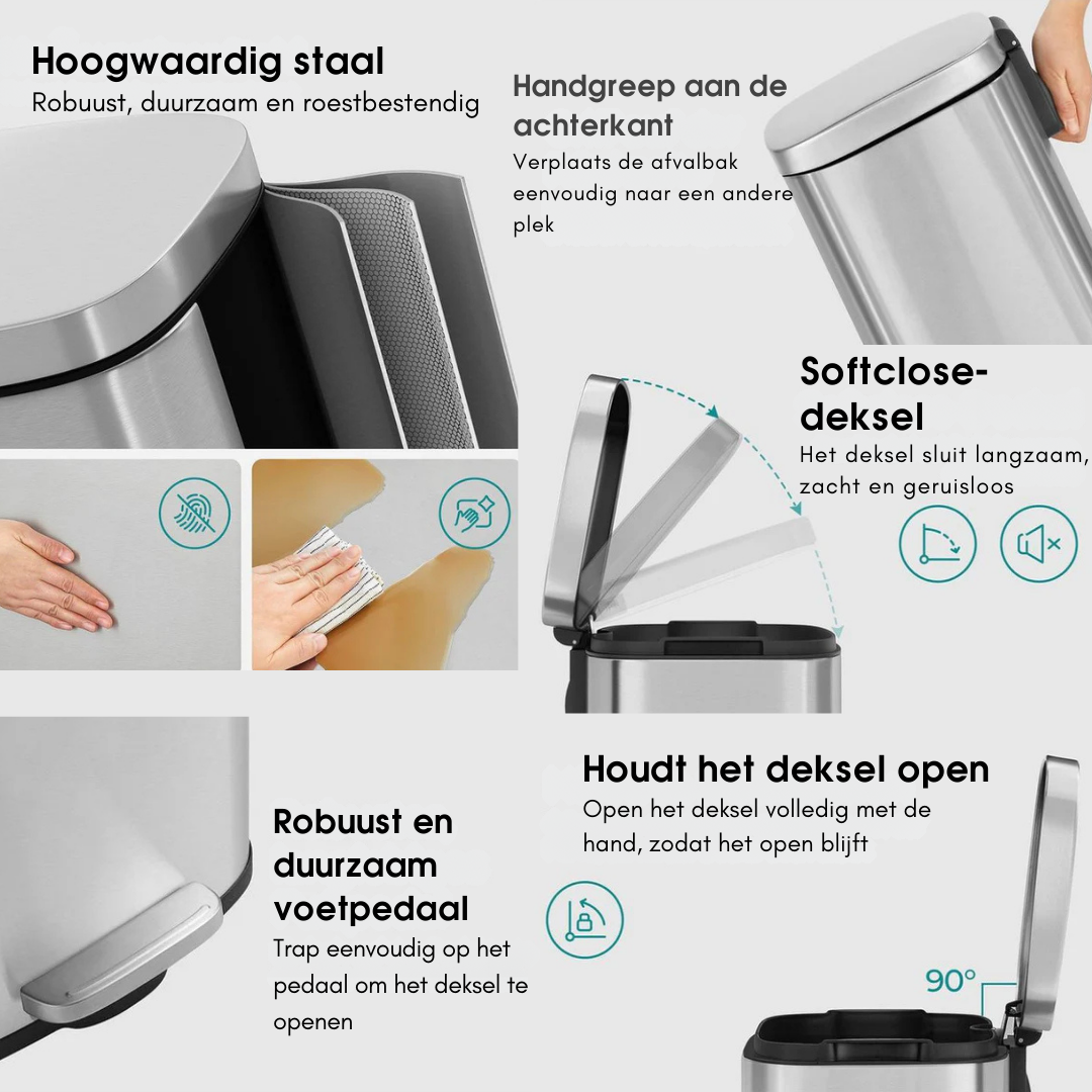 Rechthoekige afvalbak met voetpedaal