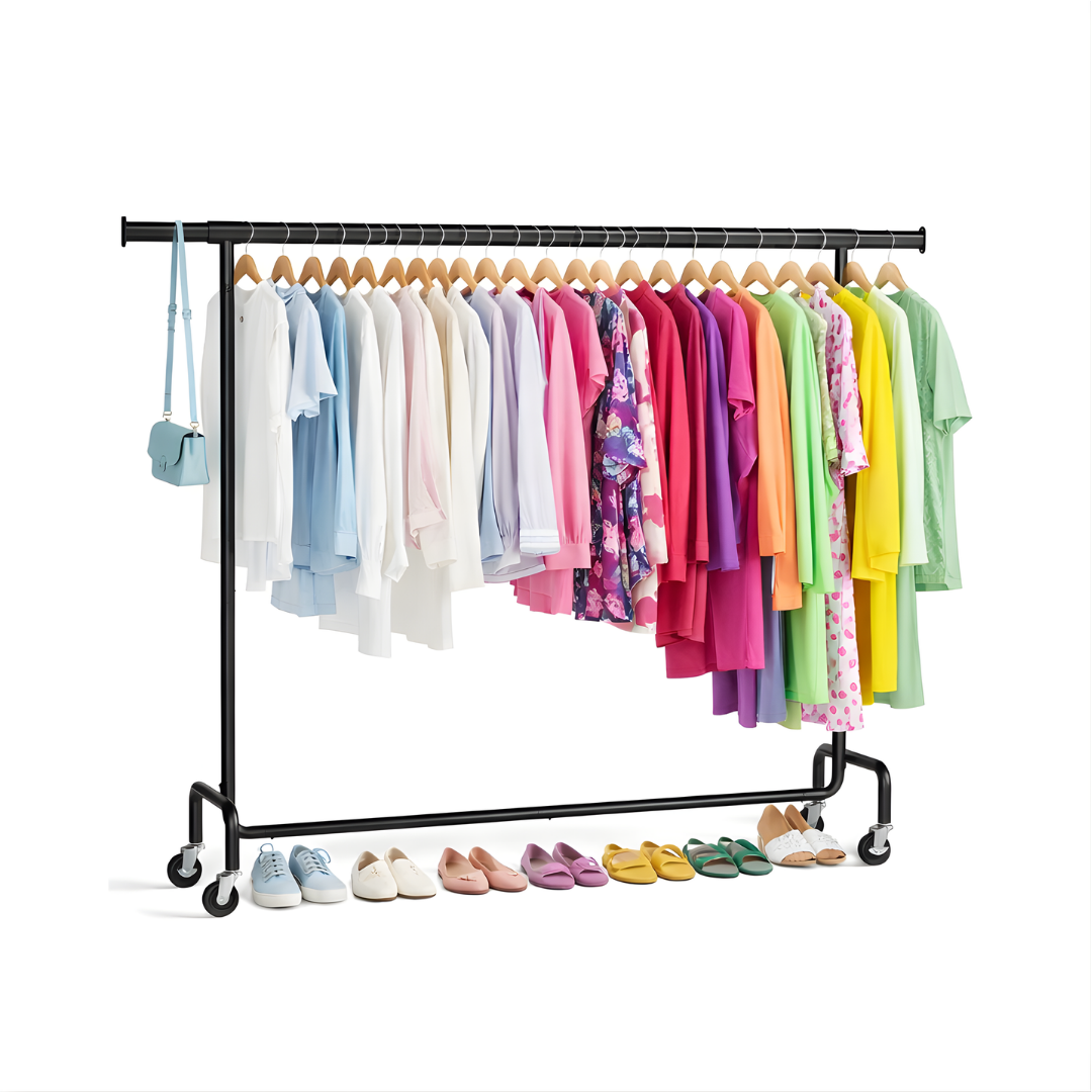 Uitschuifbaar kledingrek met wielen