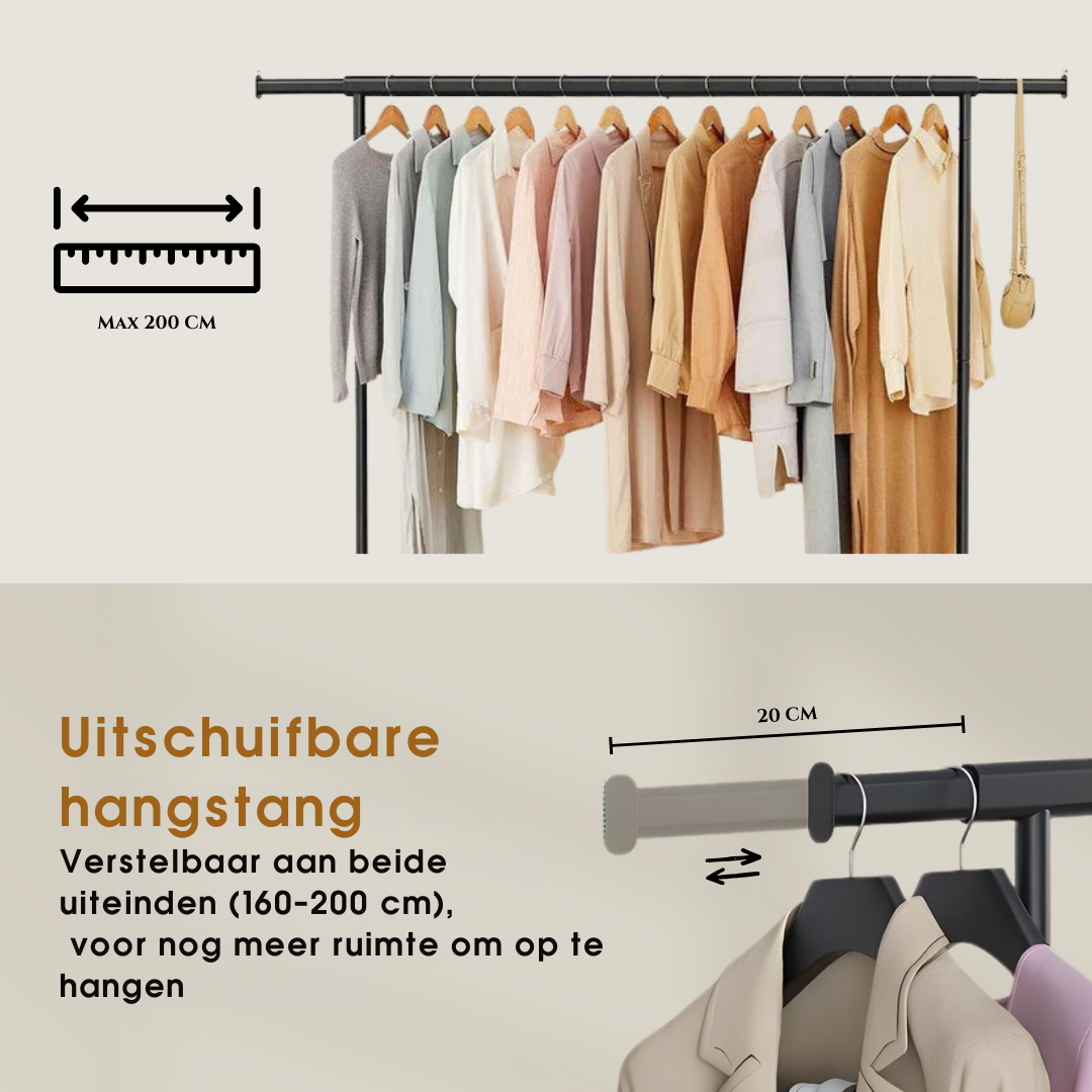 Uitschuifbaar kledingrek met wielen