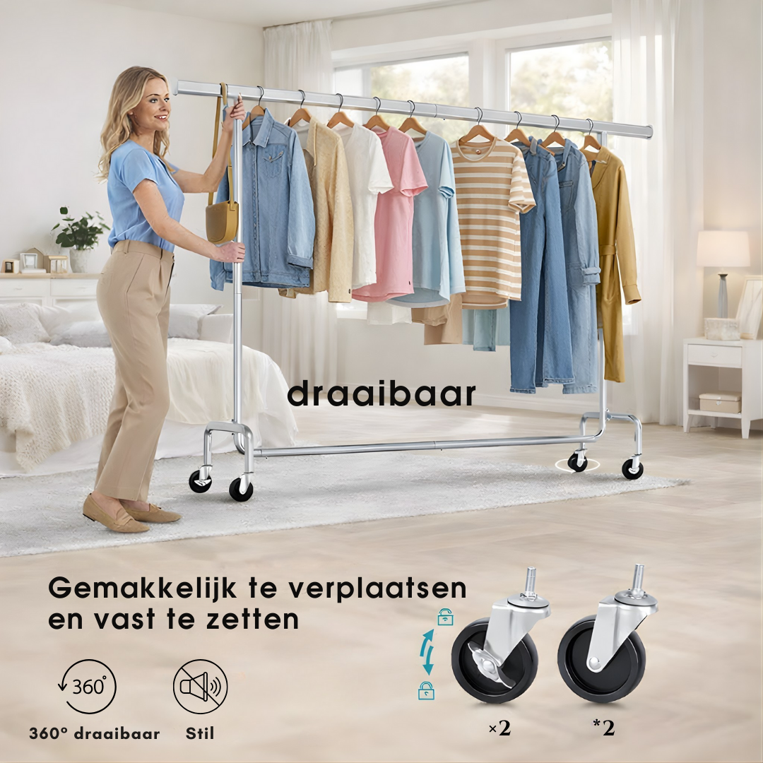Uitschuifbaar kledingrek met wielen