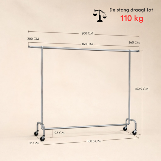Uitschuifbaar kledingrek met wielen