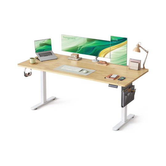 Verstelbaar bureau met geïntegreerde opbergruimte