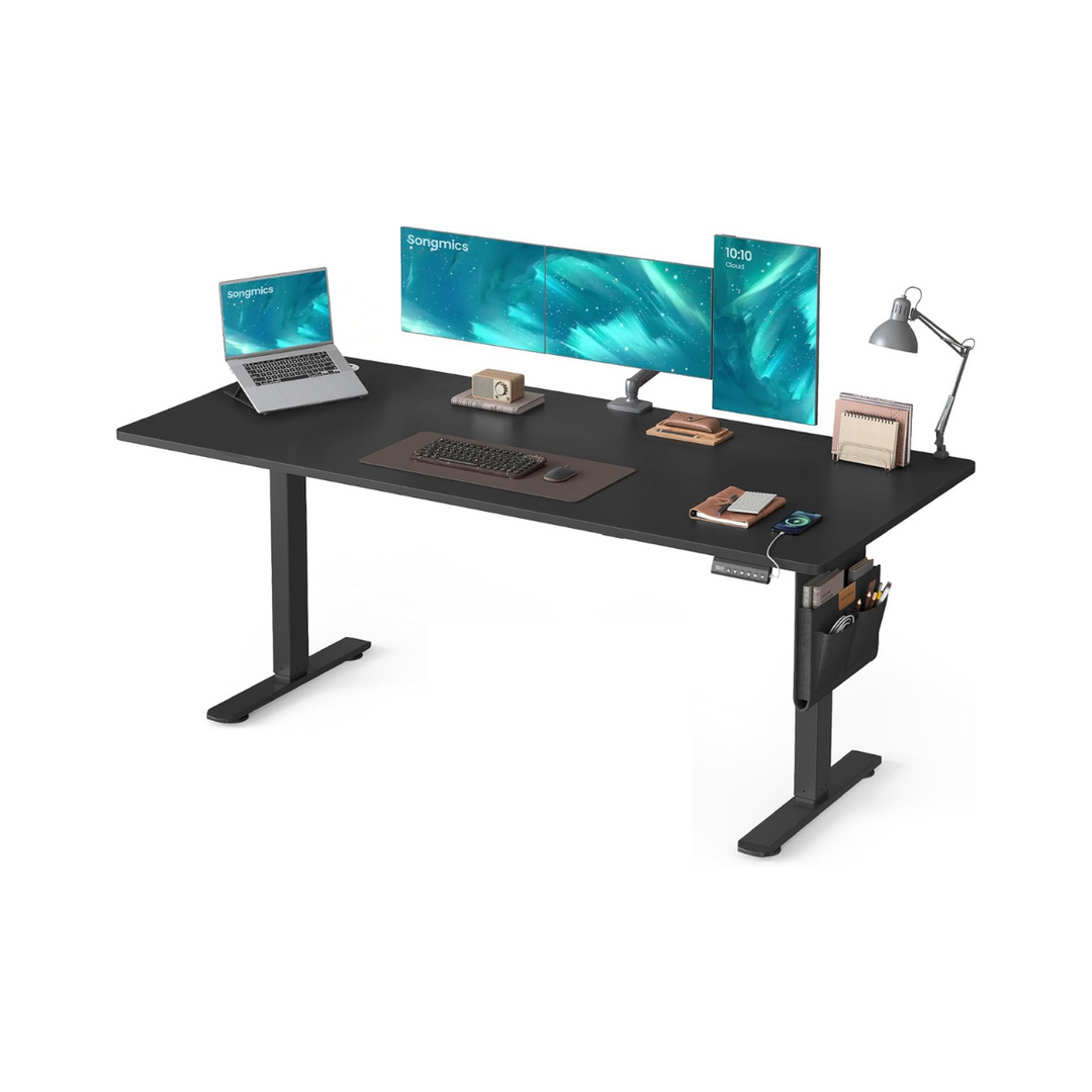 Verstelbaar bureau met geïntegreerde opbergruimte