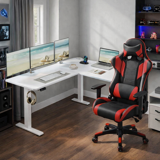 Verstelbaar L-vormig bureau