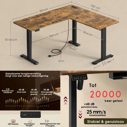 Verstelbaar L-vormig bureau