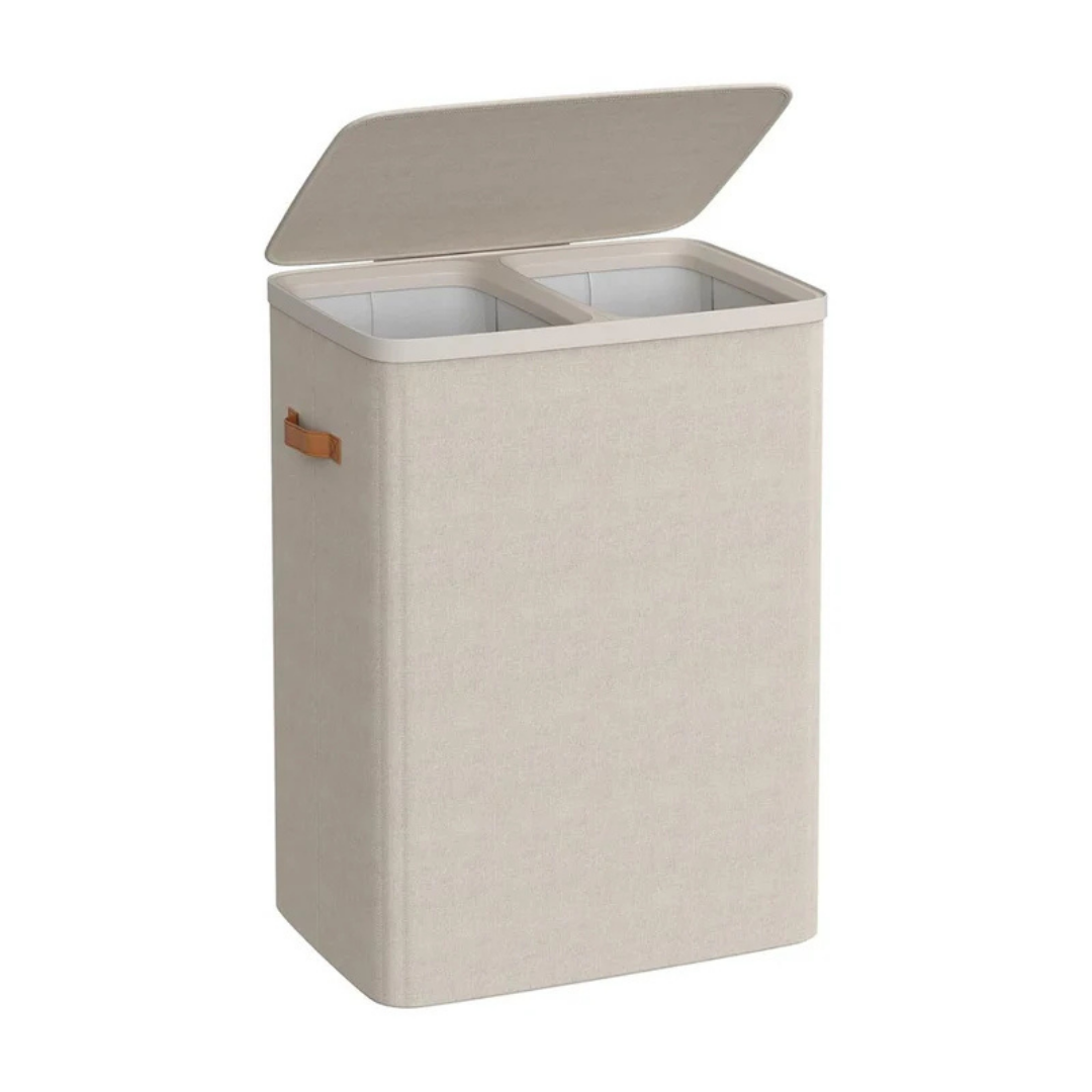 Wasmand met twee compartimenten en deksel