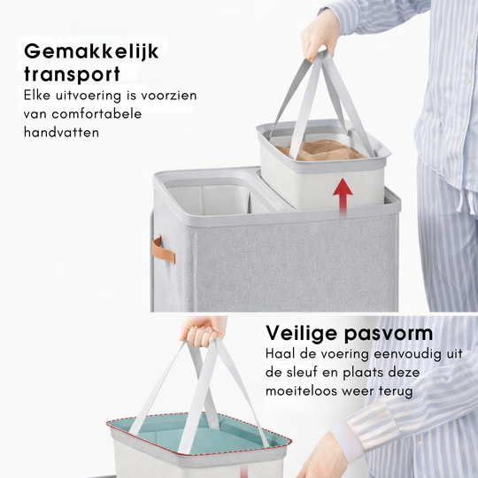 Wasmand met twee compartimenten en deksel