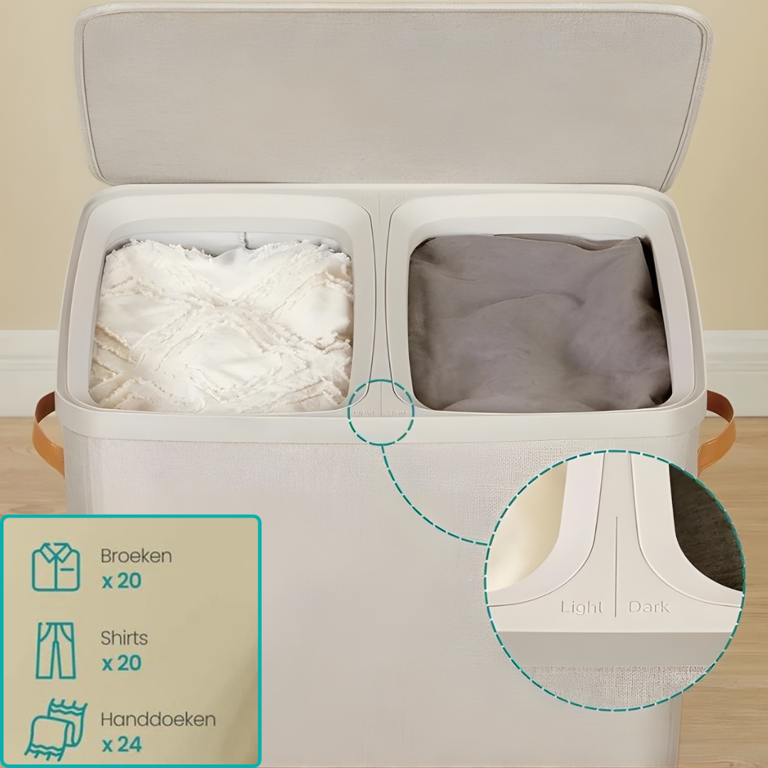 Wasmand met twee compartimenten en deksel