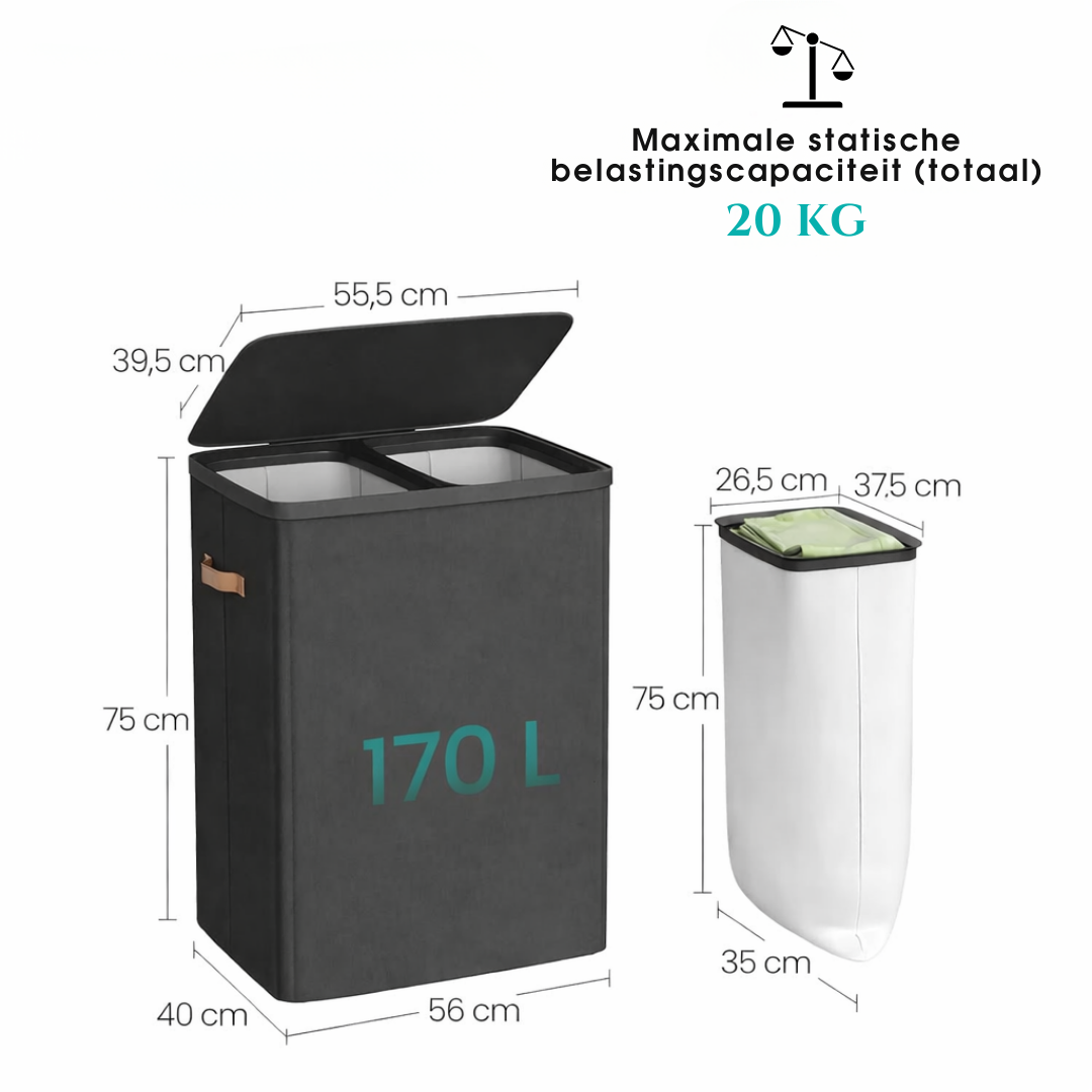 Wasmand met twee compartimenten en deksel