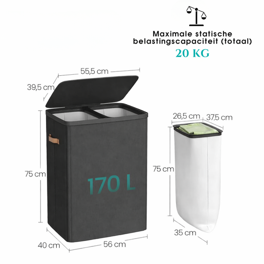 Wasmand met twee compartimenten en deksel